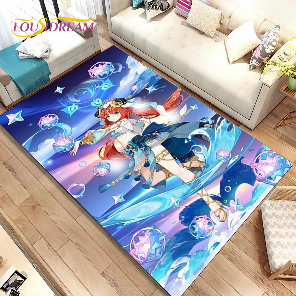 Alfombra de área de juego de dibujos animados de Genshin Impact, Alfombra para el hogar, sala de estar, dormitorio, sofá, felpudo, decoración de cocina, alfombra de piso antideslizante para niños