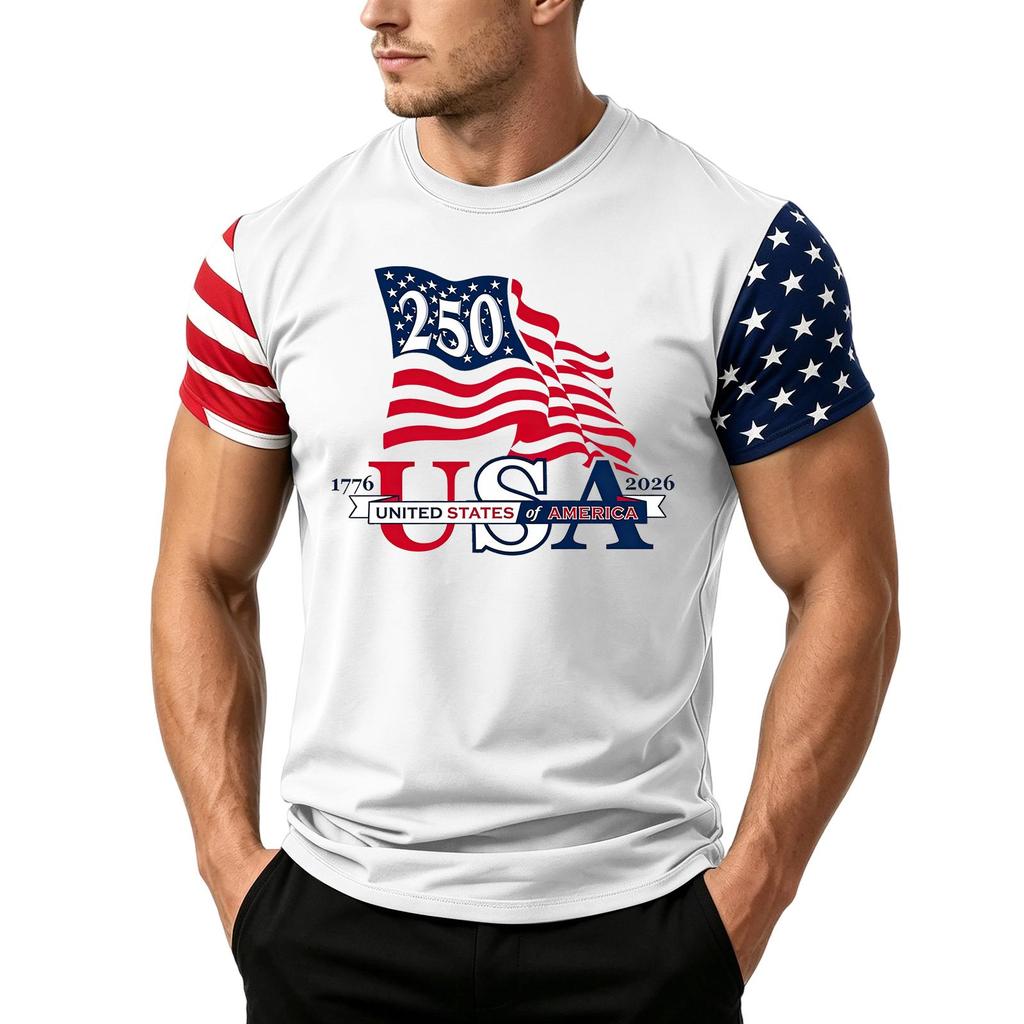 Men's Loose Fit Casual Short Sleeve T Shirt Featuring Flag Print Suitable for Summer Daily Wear Lightweight Comfortable Fabric
