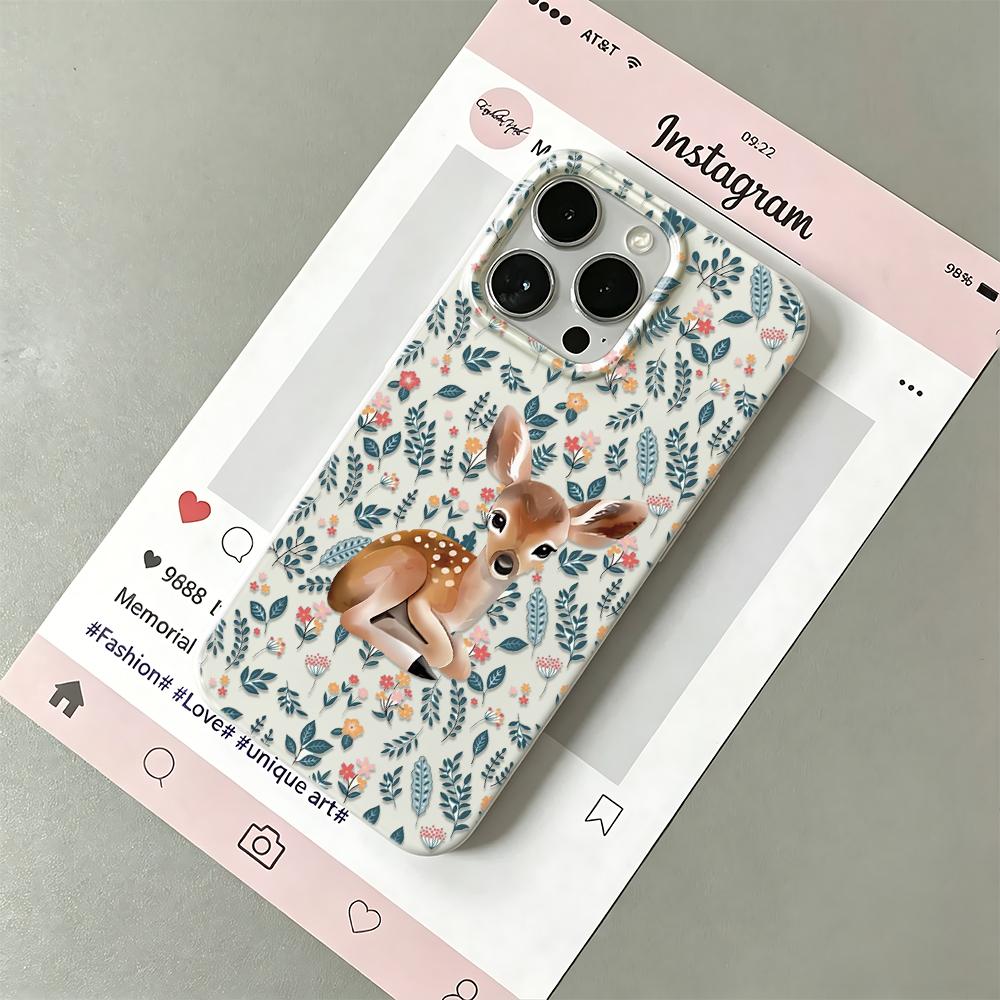 Phone Case For Iphone 14 17 Air 11 Pro Max 16 13 15 Plus 12 White Breathable Silicone Sitting Elk And Green Grass Casual Cover