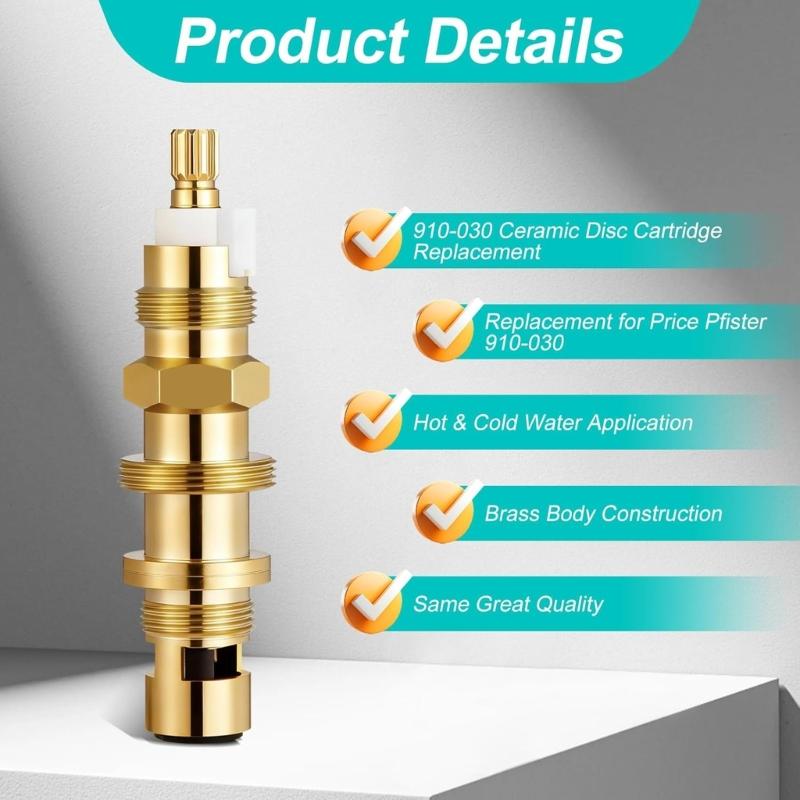 2Pcs Metal Faucet Cartridge Ceramic Disc Valves Cartridge for 910-030 Bathroom Shower Valves Faucet Cartridge Enduring