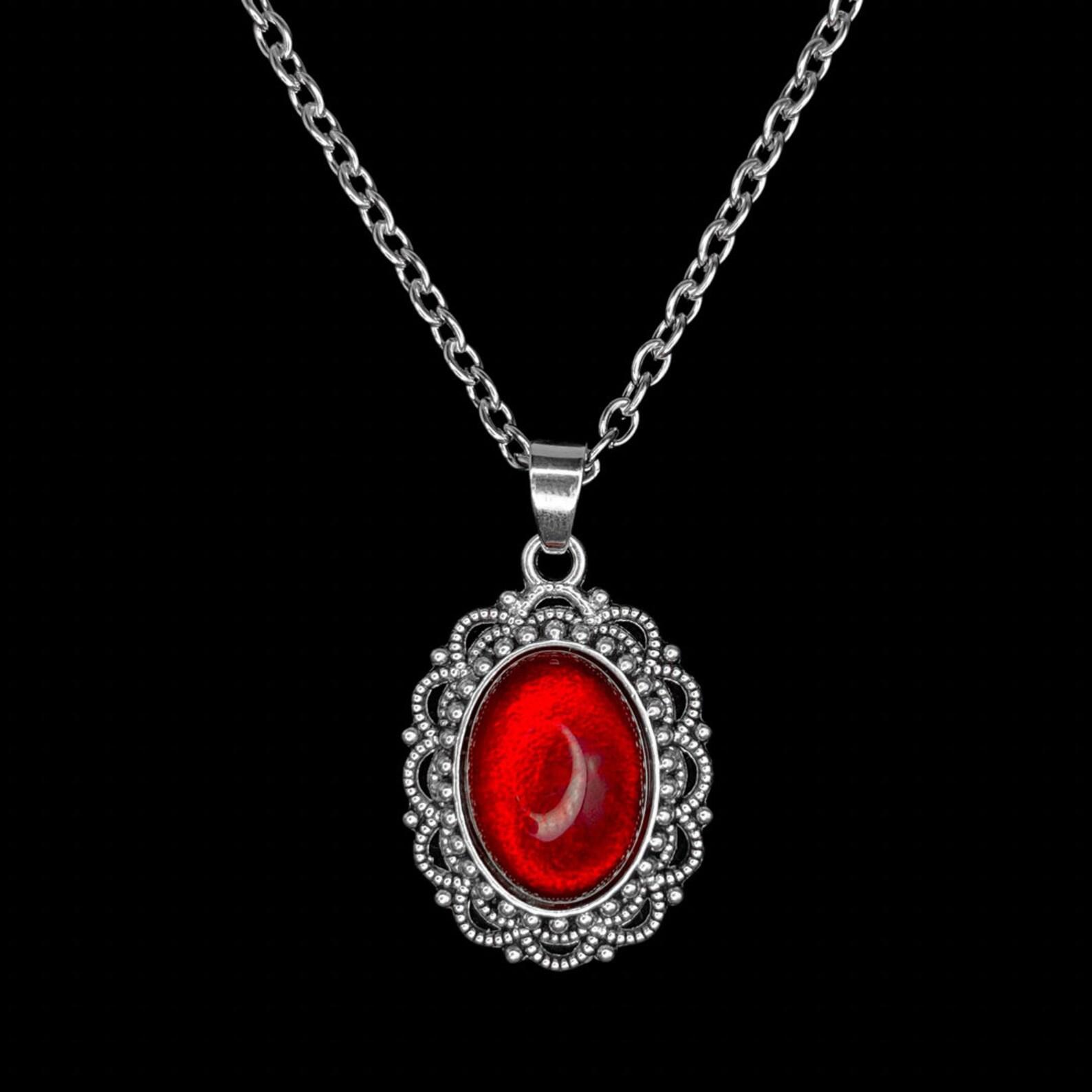 

New Victorian Temperament Red Black Convex Glass Crystal Oval-shaped Pendant Necklace for Women Gothic Halloween Vampire Jewelry червоний