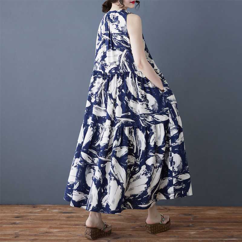 Ladies' Temperament Retro Printed Chiffon Loose Medium Long Dress