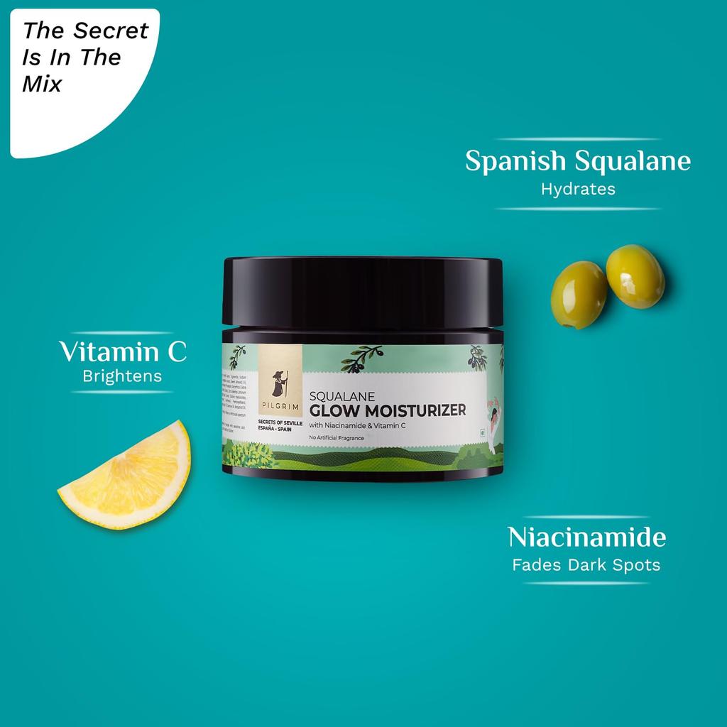 Squalan Niacinamid & Vitamin C Glow Feuchtigkeitscreme für das Gesicht | Feuchtigkeitscreme zur Hydratisierung trockener Haut | 50 g, Creme