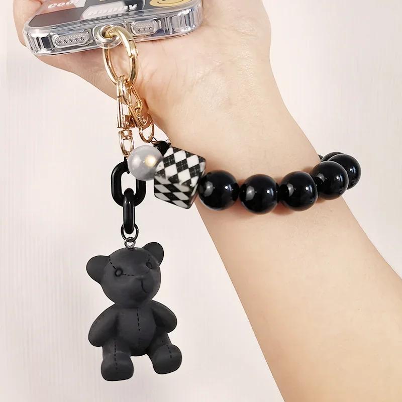 Lock Chain Line with Clip for Women's Crystal Round Bead Bracelet Pendant Mobile Phone Lanyard Wrist Rope Manual Bead Lanyard