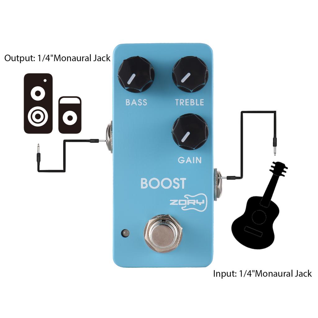 ZORY Guitar Boost Effects Pedal BASS/TREBLE/GAIN 2-Band EQ Control DC 9V 6.35mm Input/Output