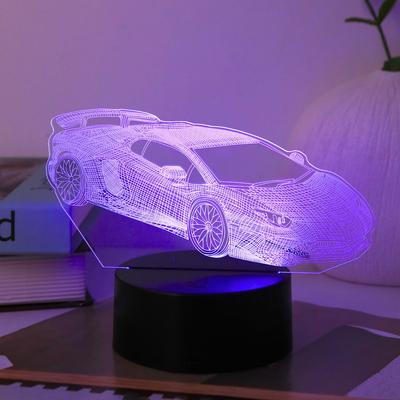 Akrylowa lampka nocna 3D w kształcie sportowego samochodu USB, dotykowa, 7 kolorów, dekoracja biurkowa na imprezę wyścigową w sypialni, lampka atmosferyczna, prezent.
