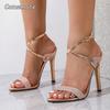 Saltos Altos Rosegold para Mulheres Sandálias Elegantes de Salto Tiras no Tornozelo Bico Fino Tacones Mujer Tamanho 35-43 Sandalias De Mujer