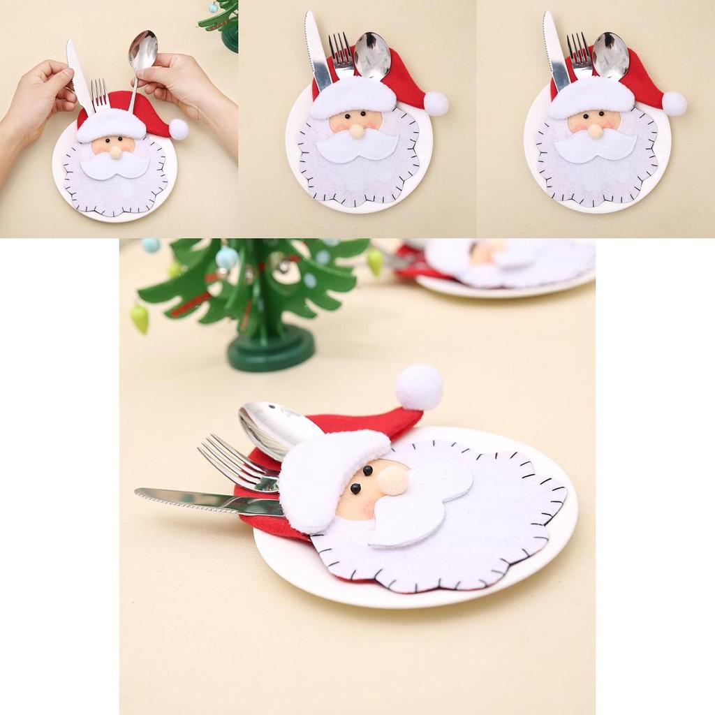 Christmas Santa Eyecatching Fork And Holder Set Unique Non Woven Fabric Design