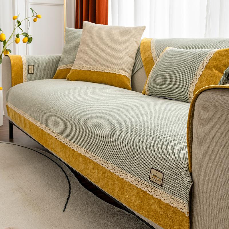 Bawełniano-lniana poduszka na sofę Cztery pory roku Uniwersalna Antypoślizgowa Prosta Nowoczesna Lniana poduszka na siedzenie Zielony pokrowiec na sofę Ręcznik