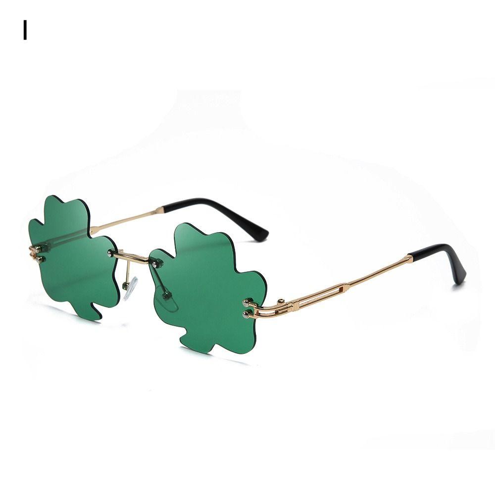 Rimless Women Men Green Four Leaf Clover Glasses St. Patrick'S Day Irish Shamrock Sunglasses Leprechaun Costume Glasses