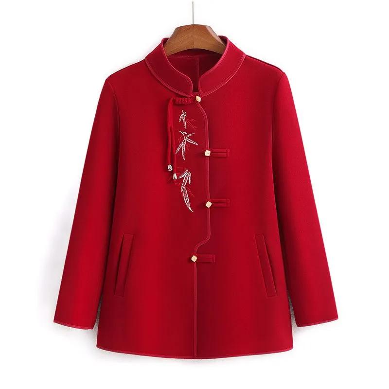 

Весна Осень Новый Китайский Стиль Топ Кардиган Среднего Возраста Пожилые Мода Вышитая Куртка XL красный