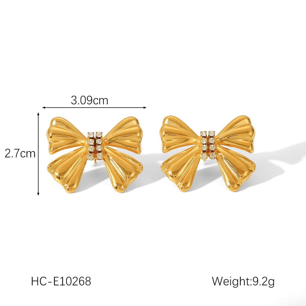 18K Gold French-Style Bow Studs with Titanium Steel, Butterfly, and Pearl Accents