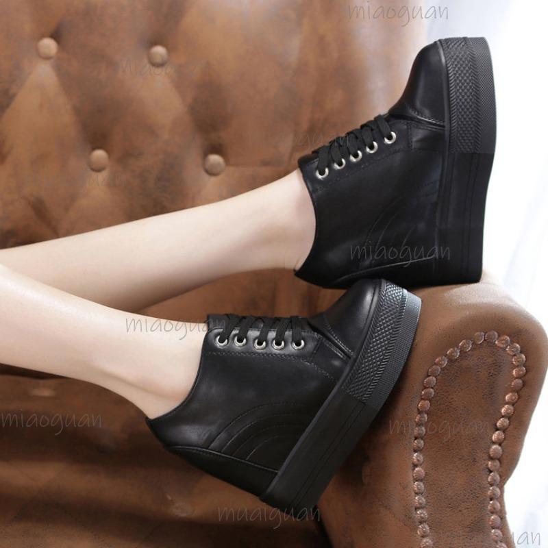 Spring Autumn White Women's Vulcanize Shoes Height Increasing Wedges Platform Casual Shoes for Woman Lace-up Fashion Sneakers