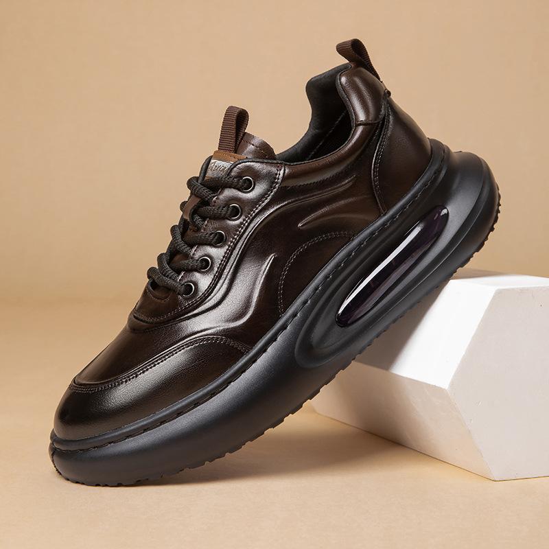 Europäische Station Herrenschuhe Rindsleder Herren Lederschuhe Herren Dicksohlige Erhöhung Luftpolster Freizeitschuhe Frühjahr und Herbst Neu Vielseitig an