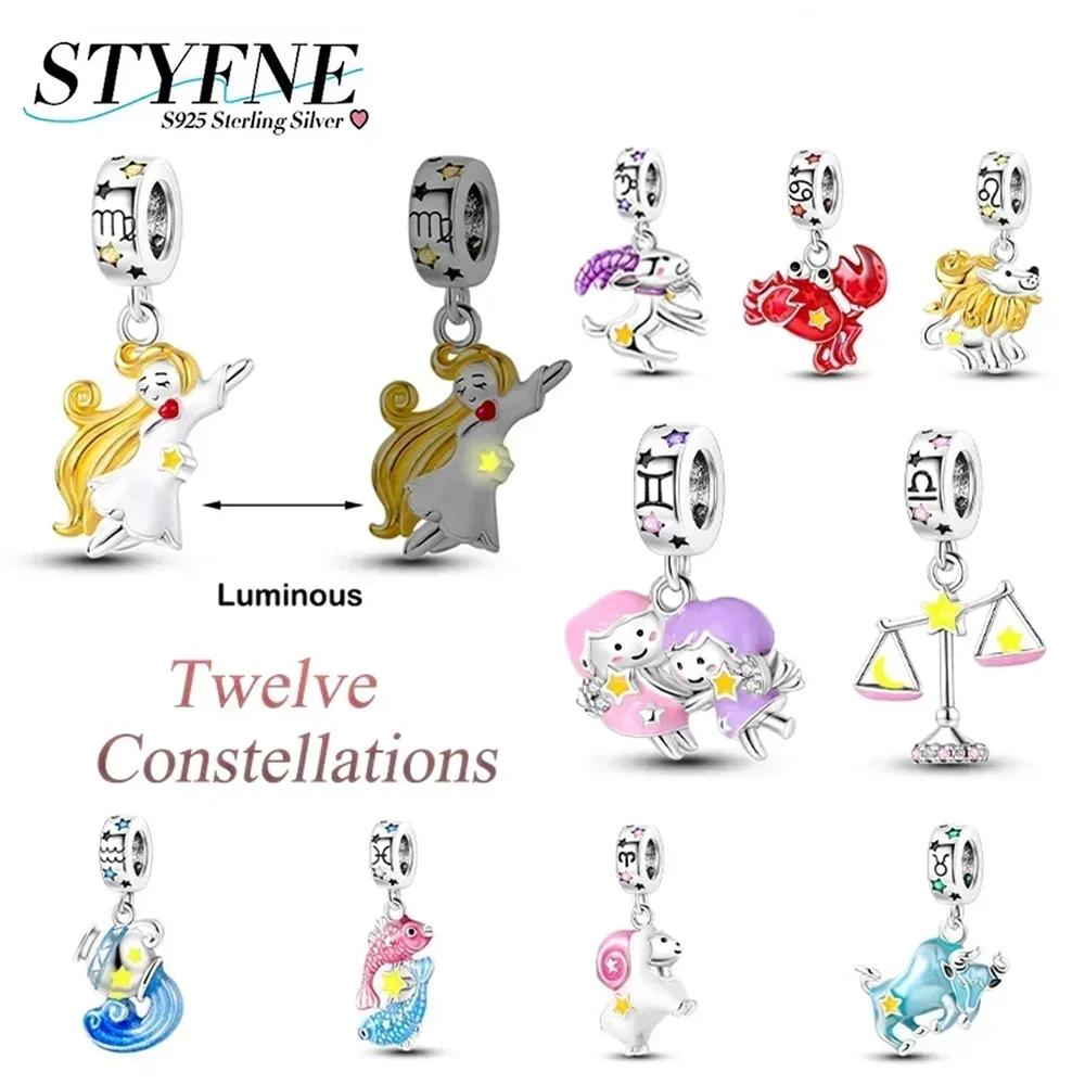 Charm Bead Charms Plata Originales Twelve Constellations Bead Charms for Charm Bead Charms copper Bracelets Jewellery Making Womens Gift