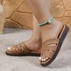 Leisure Fashion Slippers for Women Slides Beach Flat Low Heels Shoes for Women Solid Leather Platform Summer Shoes Plus Size