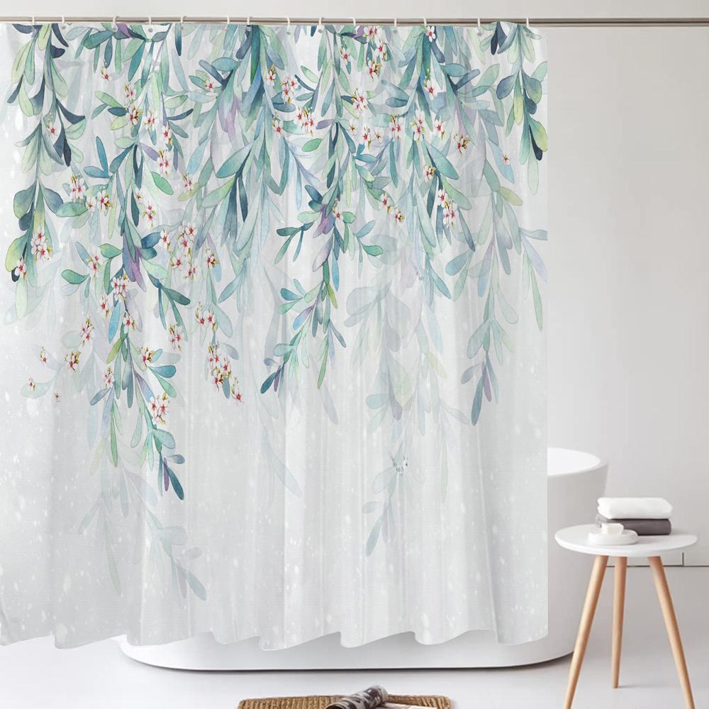 High Quality Green Plant leaves Fabric Shower Curtain Waterproof Monstera leaf Bath Curtains for Bathroom Decor with Hooks