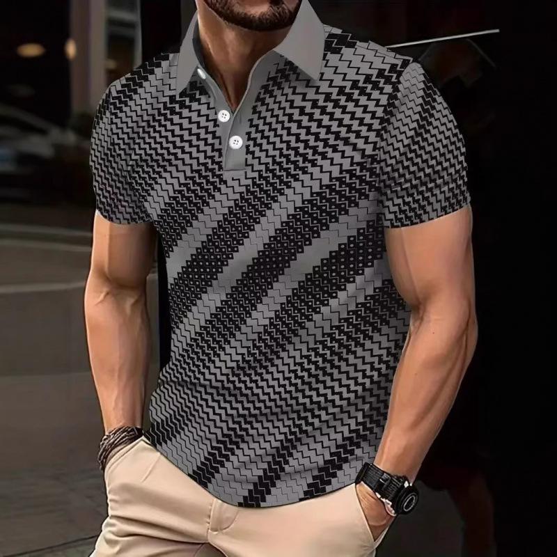Men's Short-Sleeve Button-Down Polo Shirt Street Fashion Top Men's Clothing