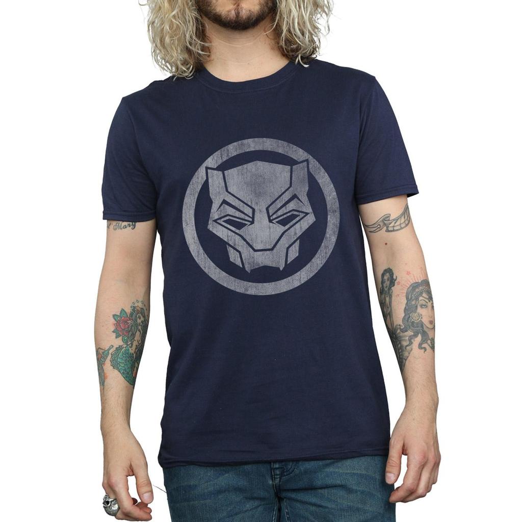 Black Panther Mens Distressed Logo Cotton T-Shirt