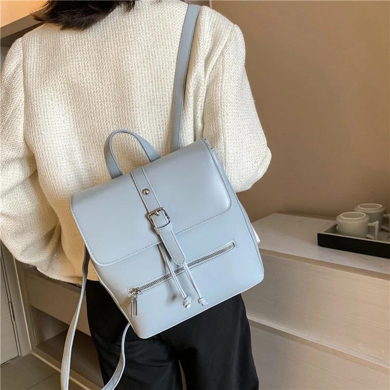 Solid Flap Women's Backpacks with Internal Compartments Zippered Inner Pocket High-quality Bags PU Fashion Backpacks