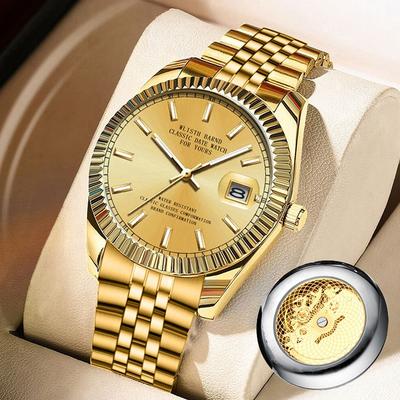 Top Brand Mechanical Quartz Watch Men's Butterfly Snap Button Fashion Waterproof Casual Men's Watch