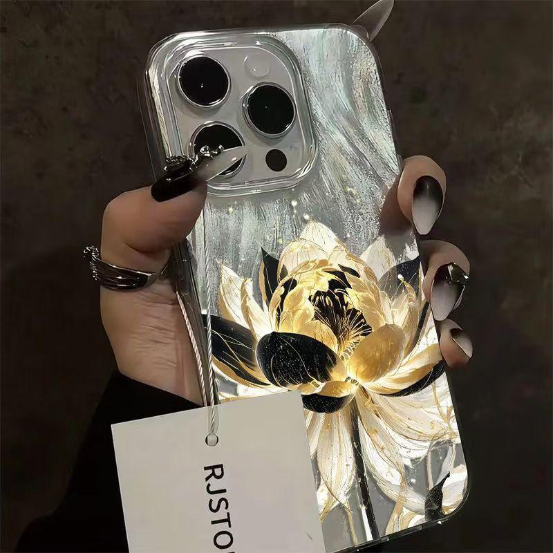 

Pink Peony Lotus Print Phone Case for IPhone 16 15 14 13 12 11 17 Air Pro Max 15 Pro 7 8 Plus 16e Shockproof Silver Plated Cover For iPhone 17