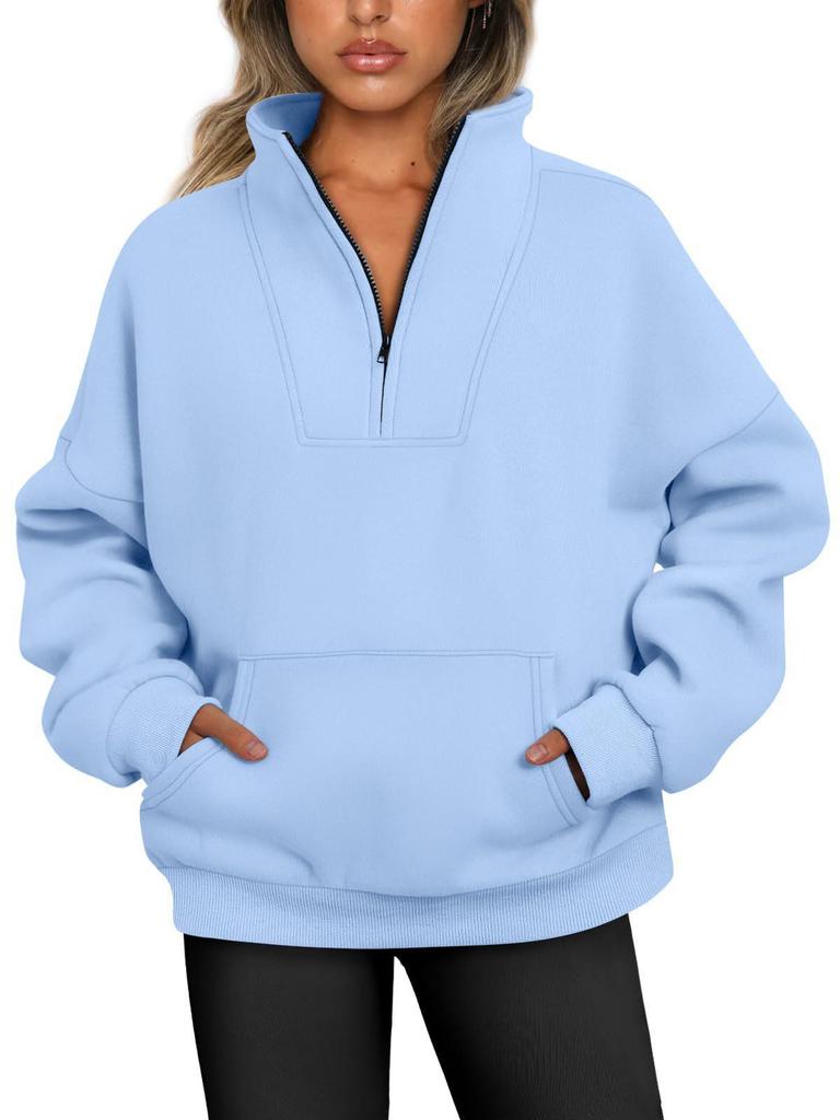 2026 Autumn/Winter Women's Casual Stand-Collar Fleece Sweatshirt with Pockets and Zipper.