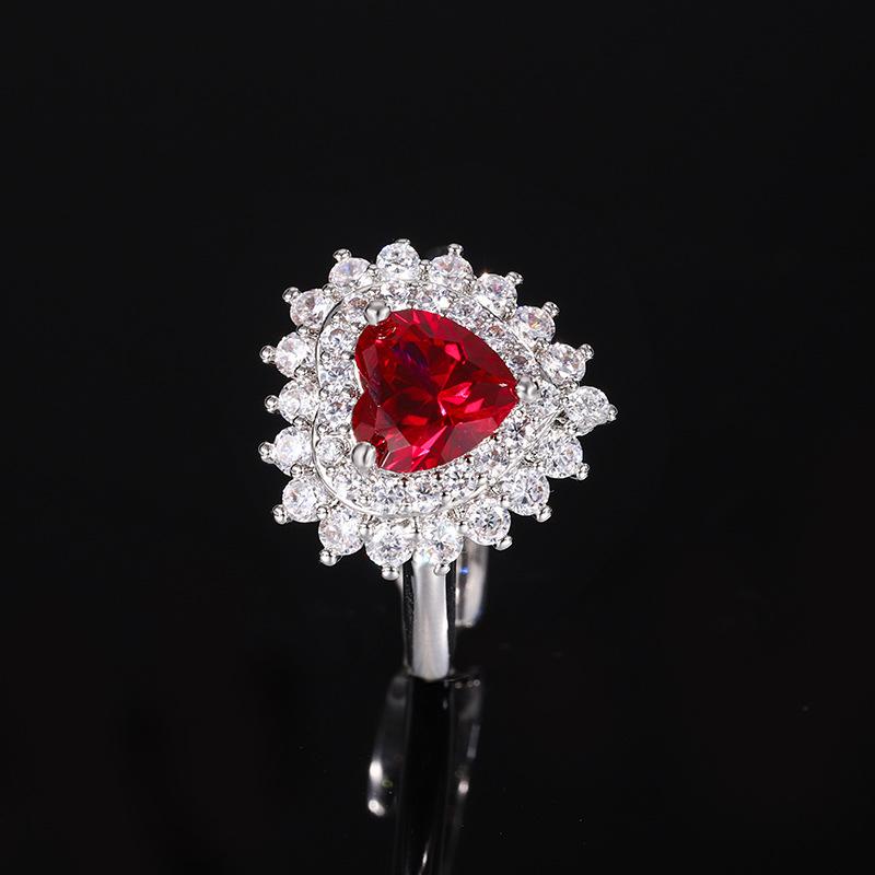 Jewelry Copper Bottom Gold-Plated Simulation Red Corundum Heart-Shaped Temperament Set Heroine Stone 8 * 8