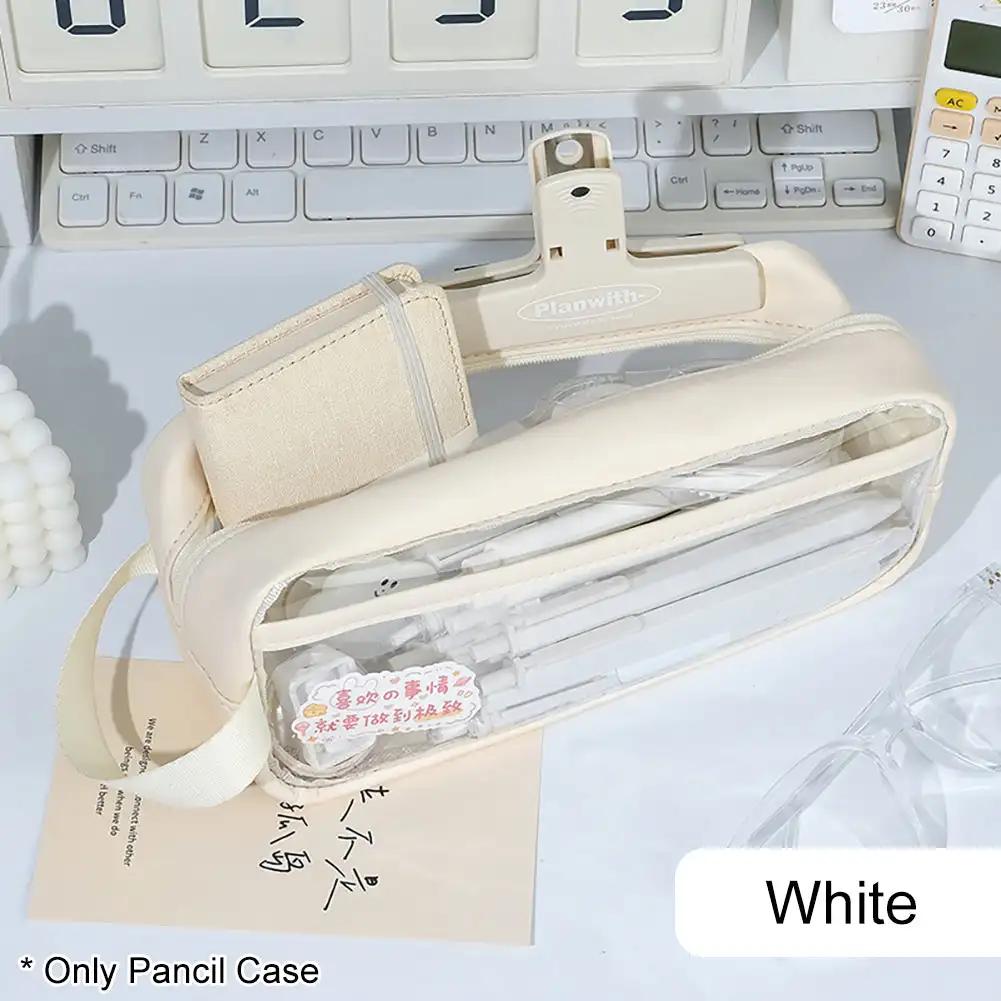 3D Triangular Transparent Pencil Case Big Capacity Clear Pencil Bag Stationery Organizer for Students School Supplies белый