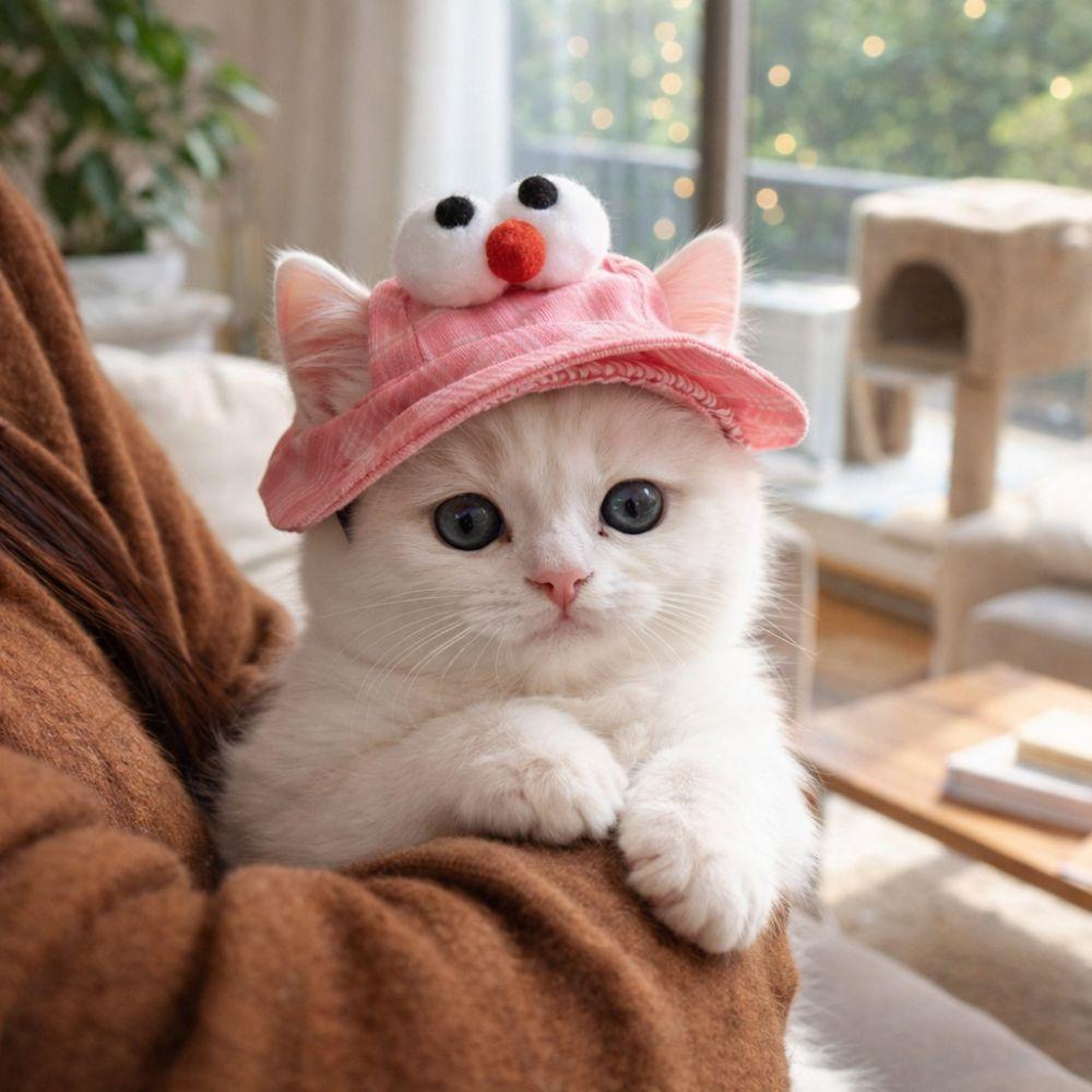 Colorful Adjustable Cat Bucket Hat Round Brim Breathable Pet Sun Hat with Ear Holes Dog Caps Hiking