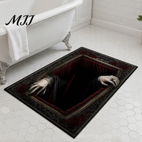 Bedroom Decorative Mat 3D Visual Halloween Rug, Non-Slip Creepy Bathroom Dust Proof Entrance Washable Spooky Floor for Kitchen Home Decor