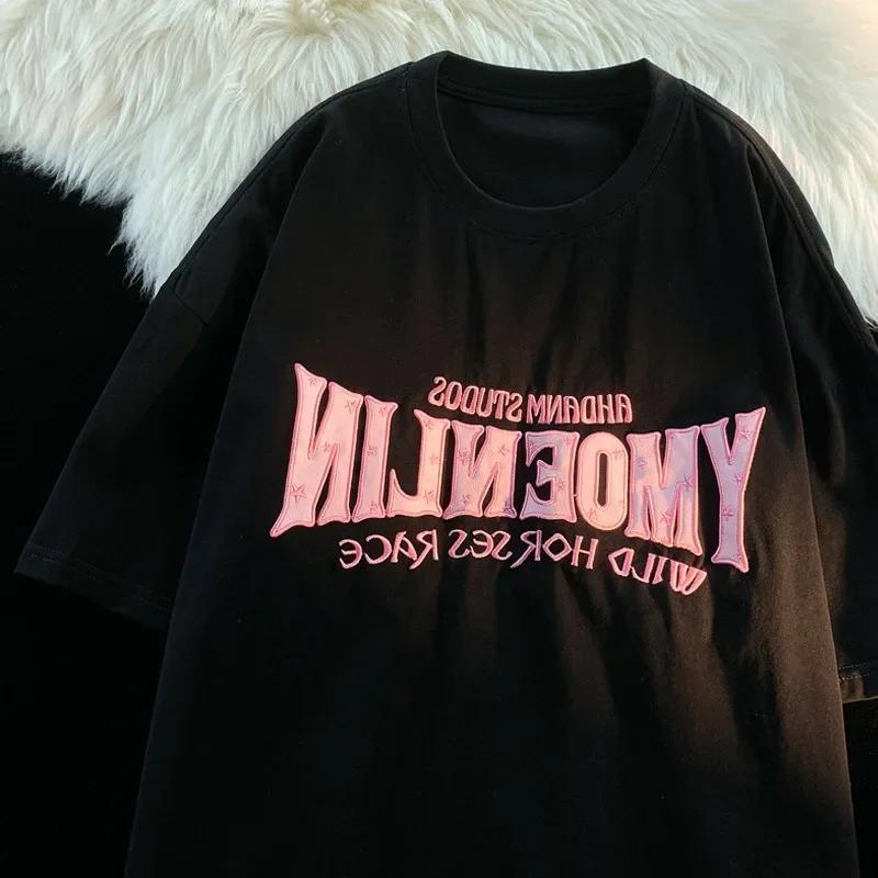 Vintage American Style Street Printing Short Sleeve T-Shirt for Women Trendy Brand Half Sleeve Idle Style Top Graphic T Shirts