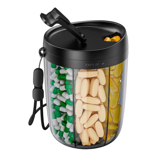 Pill Bottle Organizer Large Capacity Multiple Compartments Transparent Design Wide Opening Pill Box Medicine Tablets Organizer