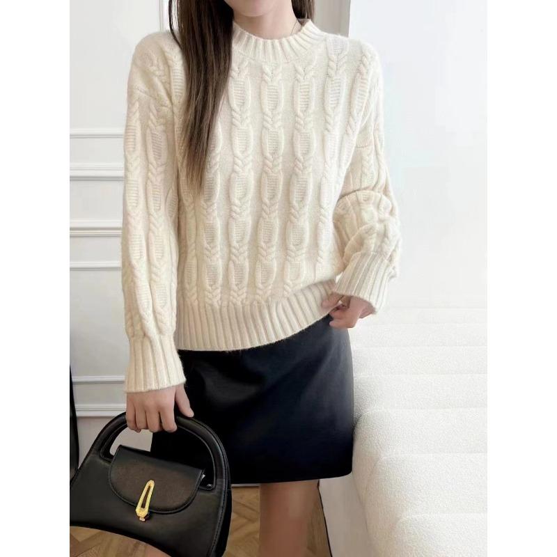 Semi-turtleneck twist knitted sweater women's winter new large size slightly fat mm loose and thin thickened warm top