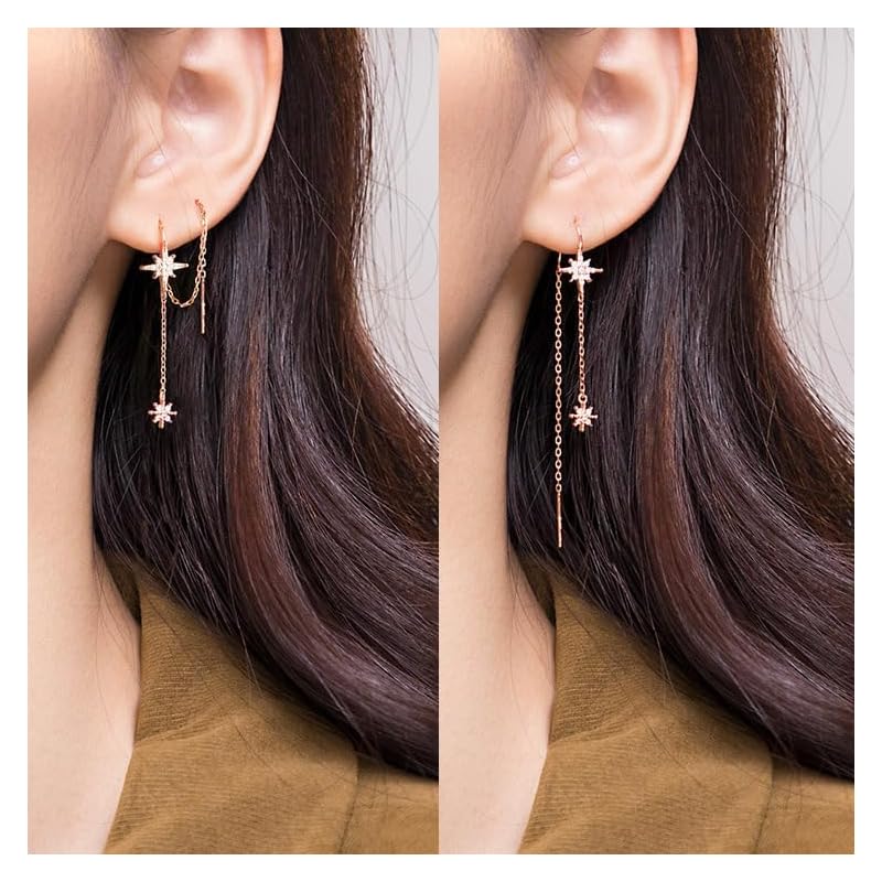 Mellowact American Earrings Allergy Friendly Star Star Silver Coating Pink Gold Sparkling Small Grain CZ Diamond (pink Gold)