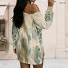 Women Plus Size Off Shoulder Long Sleeve Geometric Print Loose Tunic Dress