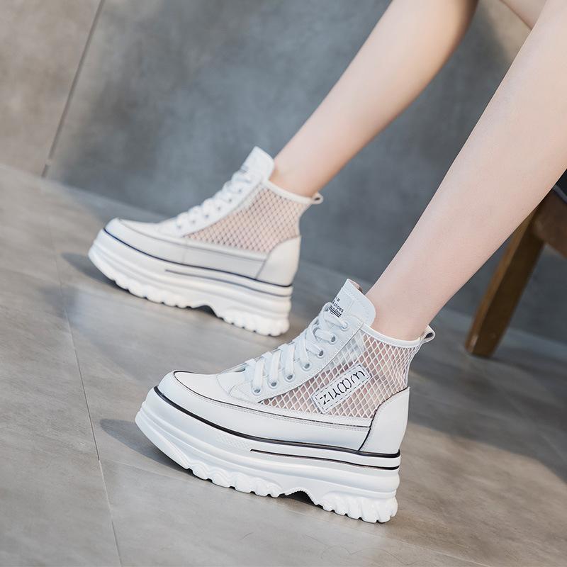 Thick-soled hollow white shoes summer new women's shoes breathable and lightweight casual shoes heightening sports women's shoes