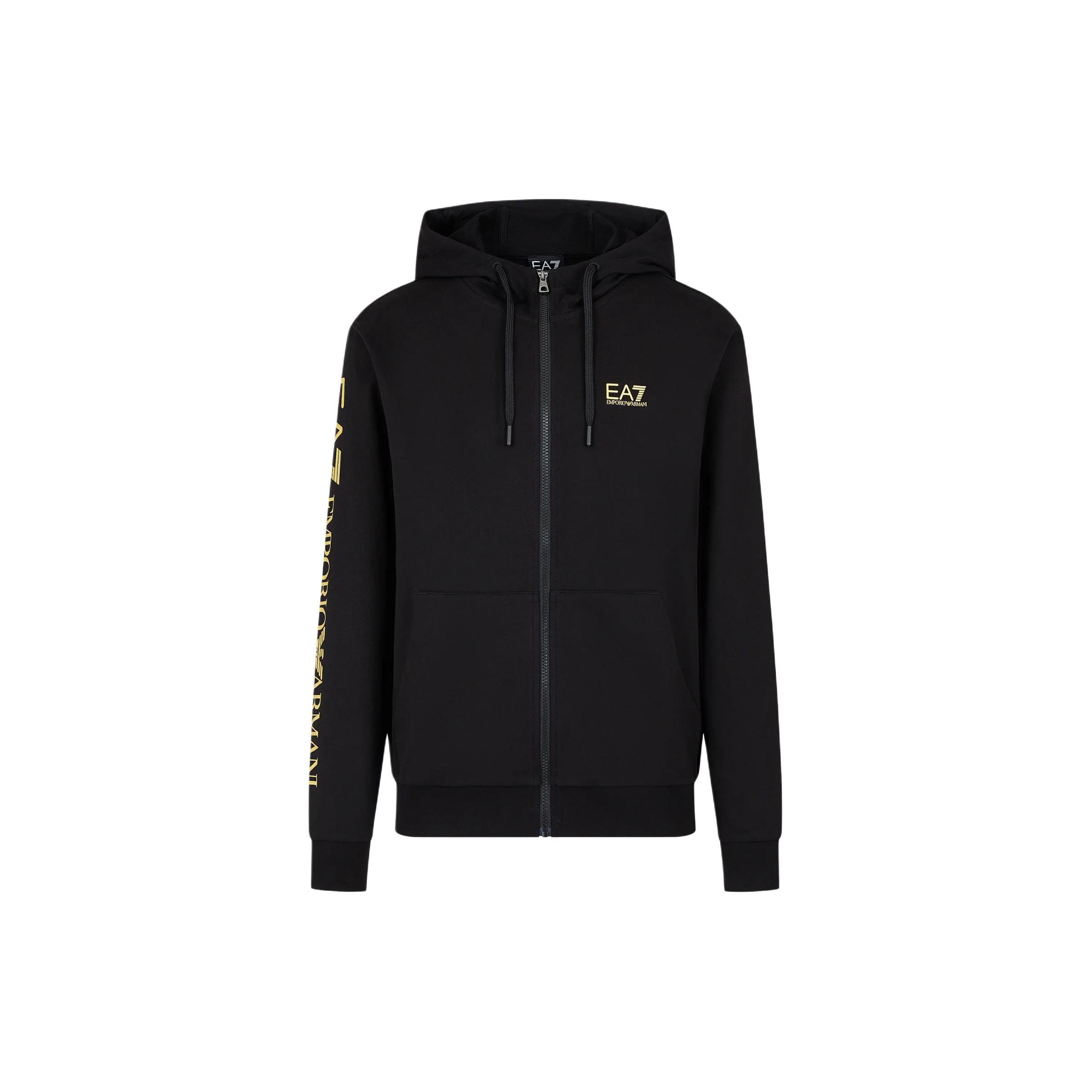 Emporio Armani EA7 SS24 Letter Logo Print Capuchon Ritssluiting Lange Mouwen Sweatshirt Heren sweatshirt Zwart 8NPM13-PJ05Z-0208 L