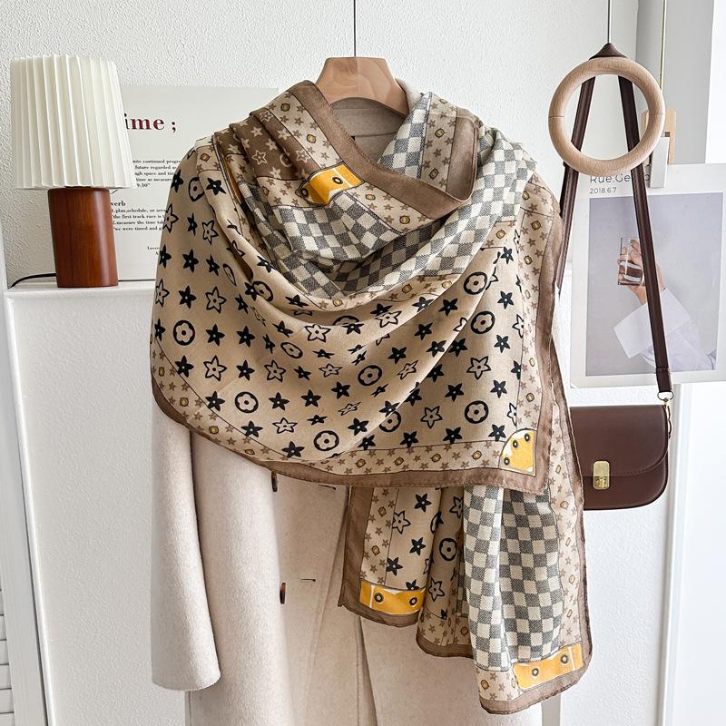 Oversized Korean Linen Shawl Dual-purpose Silk Scarf Travel Photo Sun Protection Beach Towel Extended Scarf Women's Versatile