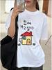 2026 Hand Drawn House Cat Graphic White T-Shirt Oversized Soft Cotton Casual Tops Daily Outdoor Unisex Street Outfits