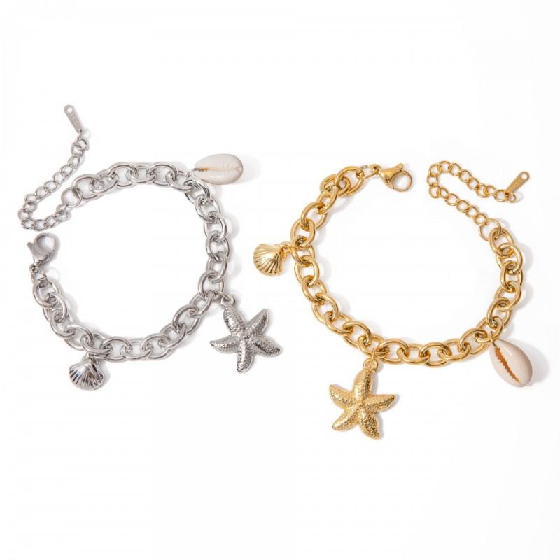 Seashell Starfish Pendant Bracelet Women 18K Gold Plated Titanium Steel Minimalist Elegant Jewelry Gift