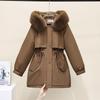Daunenjacke mit Fleece-Futter und Kapuze, Wintermantel für Damen, warm, gepolstert, Parkas mit Kordelzug, koreanische Casual Streetwear, Puffer-Oberbekleidung für Damen