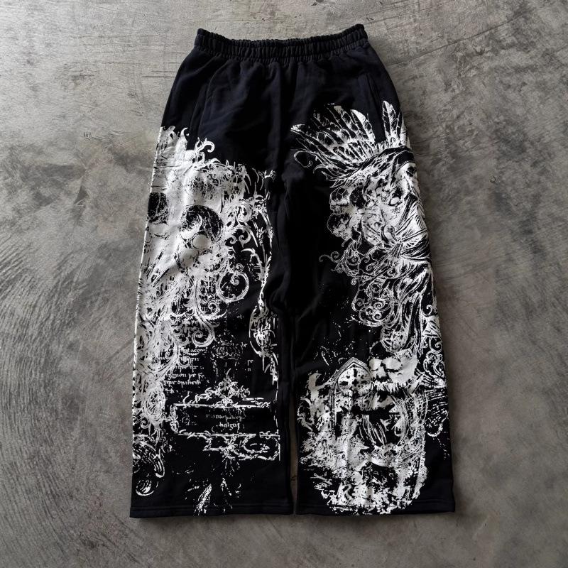 Cross-border American street high street retro snake pattern flower digital printing straight-leg pants men's and women's spring and autumn tide brand