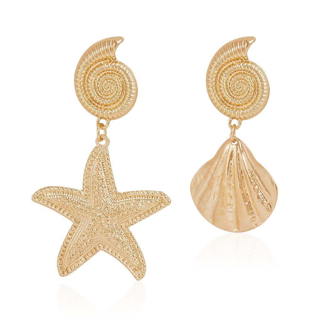 INS summer beach leisure style starfish sea shell stud earrings light luxury asymmetrical earrings