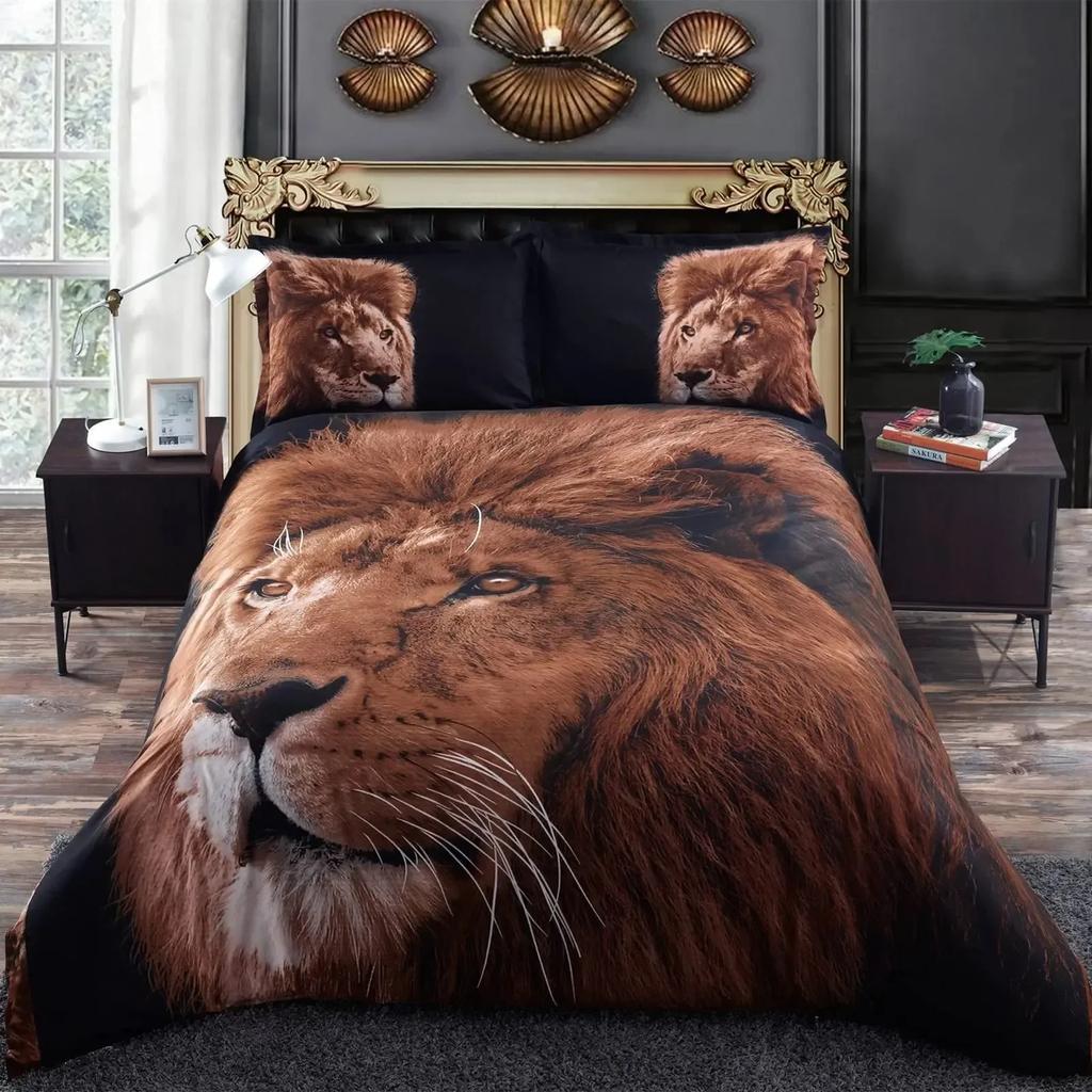 Lion Rose Animal Floral Nature Theme Comfortable Duvet Quilt Cover Pillowcase Bedding Set Children Bedroom Decoration Home