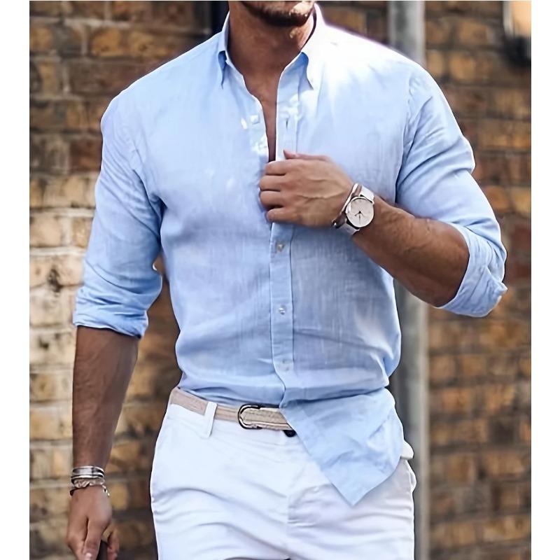Nowa koszula bawełniana i lniana nowa męska koszula z długim rękawem jednolity kolor klapa styl casual