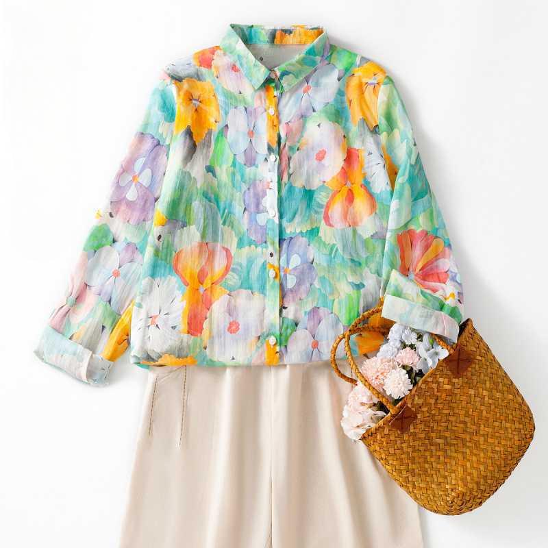 

Весна-лето Художественный Темперамент Дизайн Sense Печатная Рубашка Женская Длинные Рукава Свободный Оверсайз Повседневный Рубашка POLO Воротник 2XL