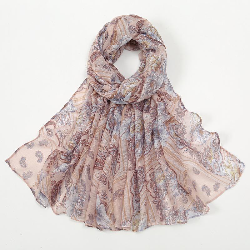 180*85Cm Fashion Retro Big Floral Viscose Scarf Lady Print Voile Shawls And Wraps Pashmina Foulards Muslim Hijab