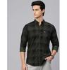 Man's Stylish Slim Fit Cotton Spread Collar Checked Casual Shirt - Dark Green