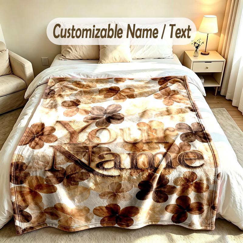 Floral Garden Theme Soft Blanket Personalized Custom Name Text Print Warm Blanket Home Sofa Bedroom Decor